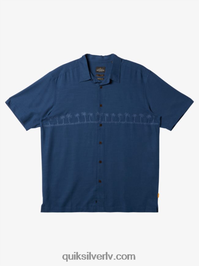 vīriešiem Quiksilver waterman tahiti palms premium pretgrumbu krekls praporščiks zils 88064R872