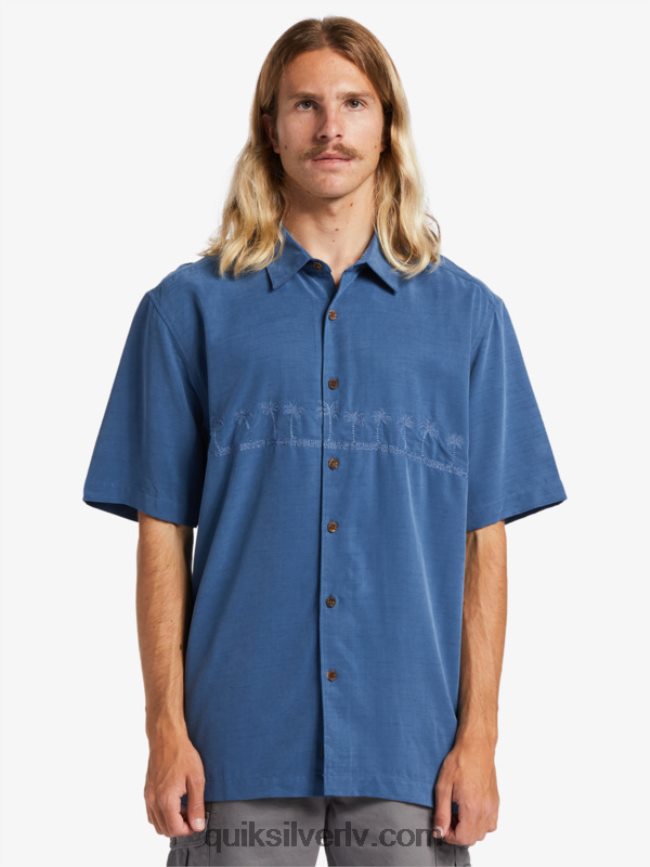 vīriešiem Quiksilver waterman tahiti palms premium pretgrumbu krekls praporščiks zils 88064R872