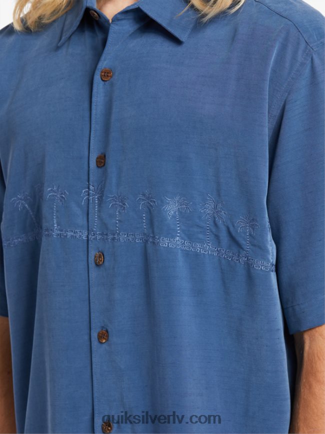 vīriešiem Quiksilver waterman tahiti palms premium pretgrumbu krekls praporščiks zils 88064R872