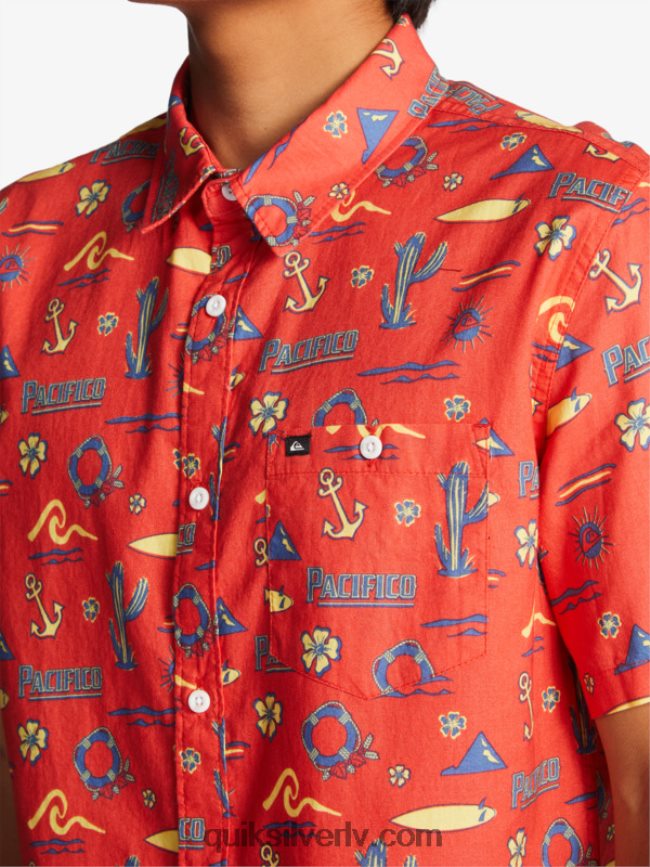 vīriešiem Quiksilver x Pacifico krekls ar īsām piedurknēm sarkans pacifico quiksilver 88064R16