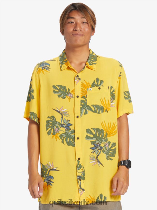 vīriešiem Quiksilver ziedu krekls ar īsām piedurknēm dzeltenums ziedu ss 88064R651