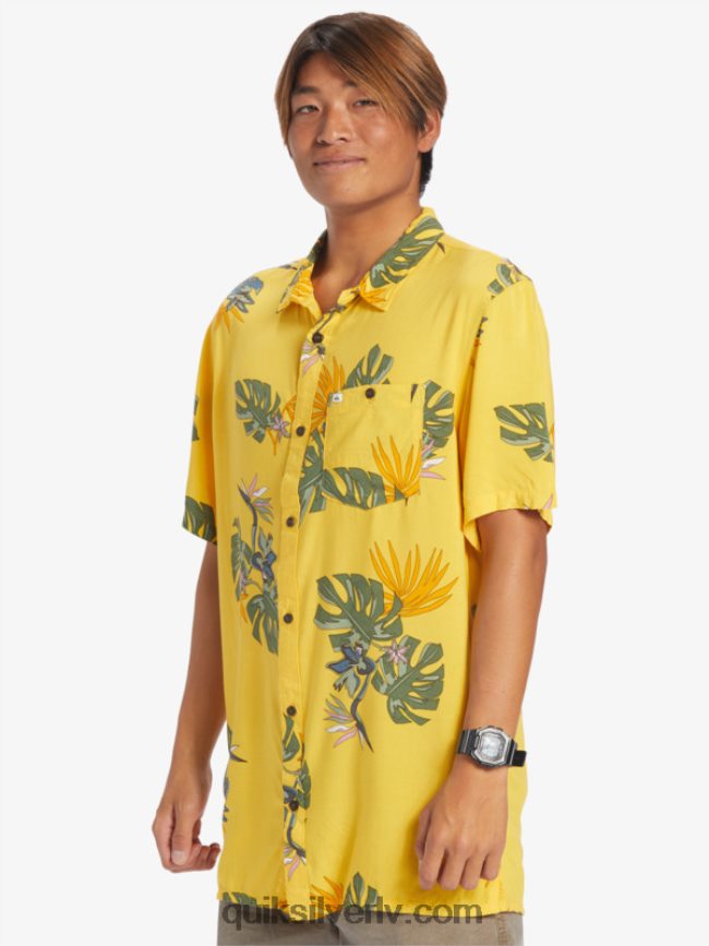 vīriešiem Quiksilver ziedu krekls ar īsām piedurknēm dzeltenums ziedu ss 88064R651