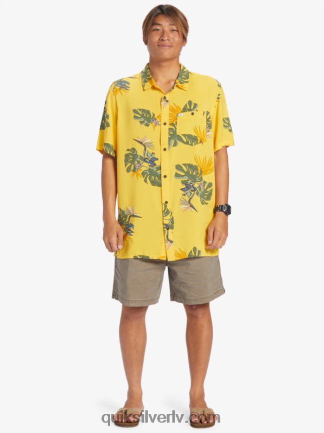 vīriešiem Quiksilver ziedu krekls ar īsām piedurknēm dzeltenums ziedu ss 88064R651