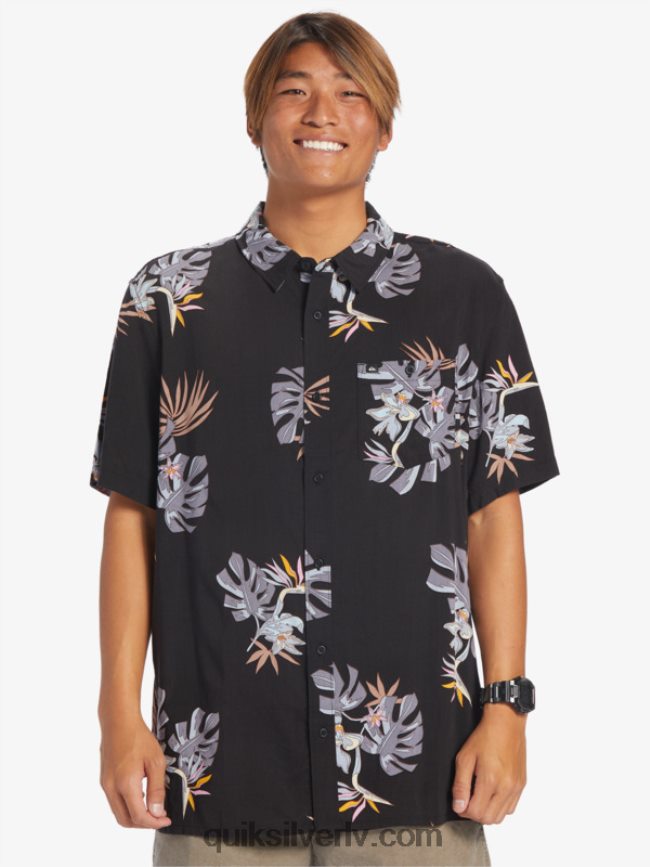 vīriešiem Quiksilver ziedu krekls ar īsām piedurknēm melni ziedu ss 88064R649