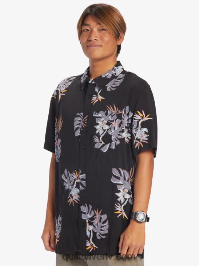 vīriešiem Quiksilver ziedu krekls ar īsām piedurknēm melni ziedu ss 88064R649