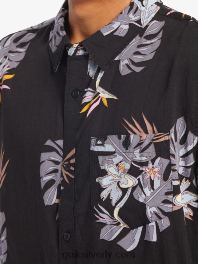 vīriešiem Quiksilver ziedu krekls ar īsām piedurknēm melni ziedu ss 88064R649