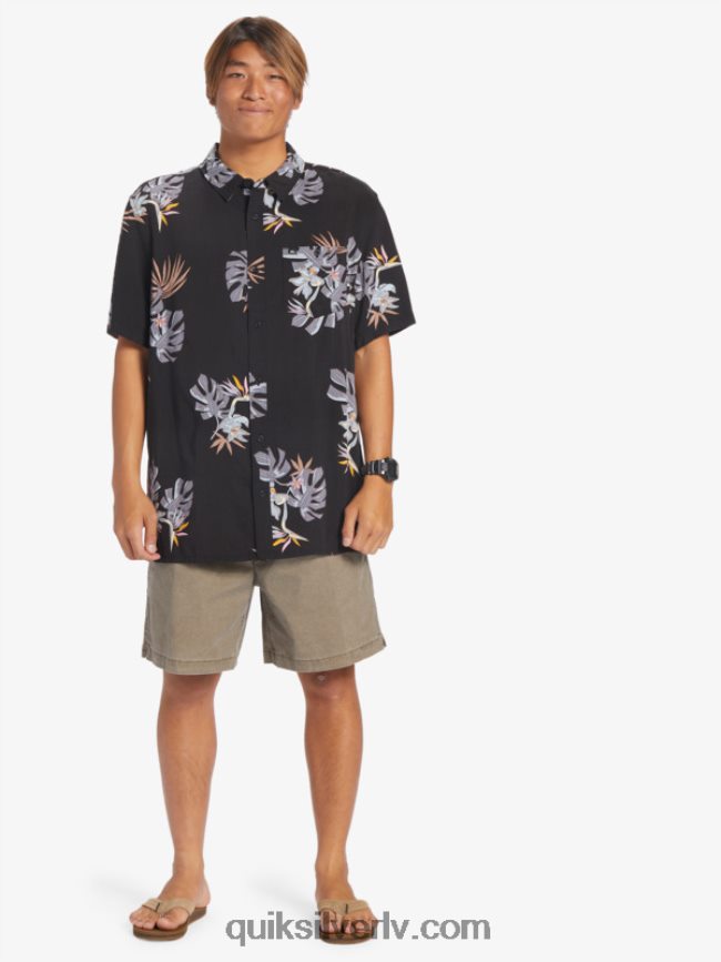 vīriešiem Quiksilver ziedu krekls ar īsām piedurknēm melni ziedu ss 88064R649