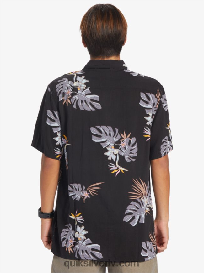vīriešiem Quiksilver ziedu krekls ar īsām piedurknēm melni ziedu ss 88064R649