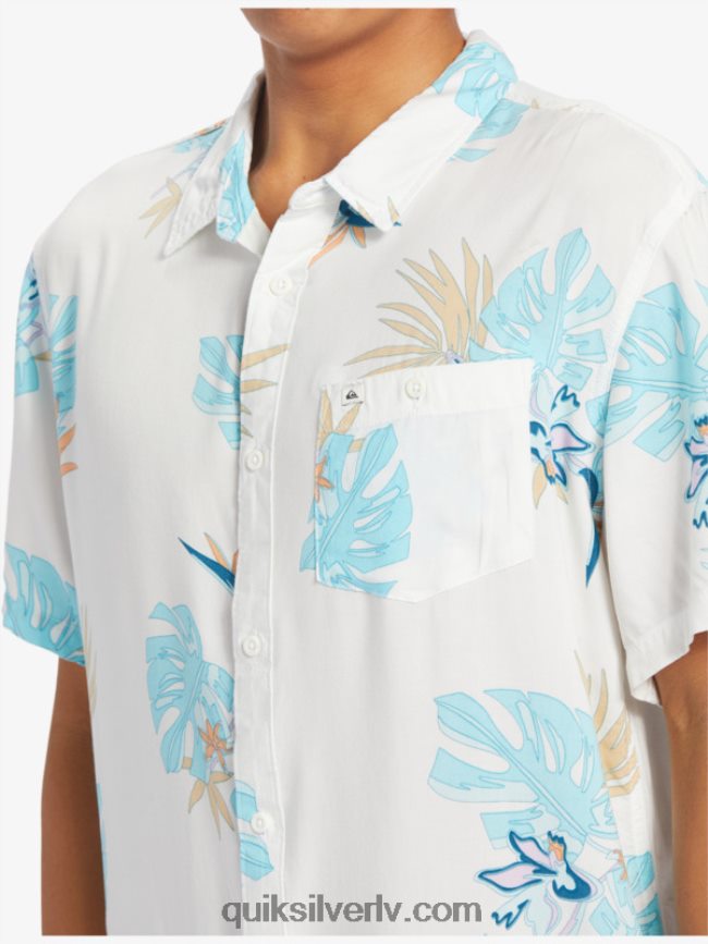 vīriešiem Quiksilver ziedu krekls ar īsām piedurknēm sniegbalts ziedu ss 88064R650