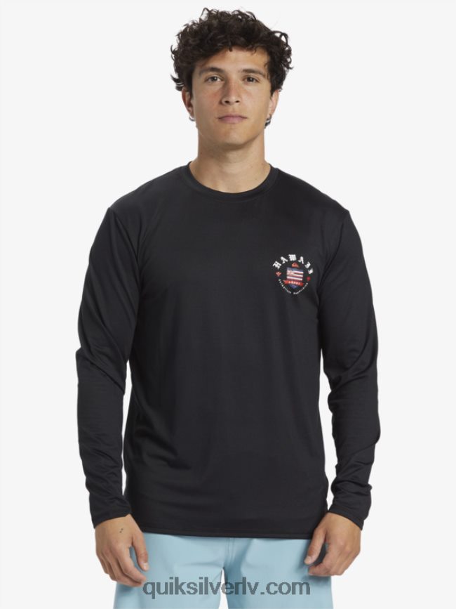 vīriešiem Quiksilver Hawaii honorāra upf 50 sērfošanas t-ka ar garām piedurknēm melns 88064R924