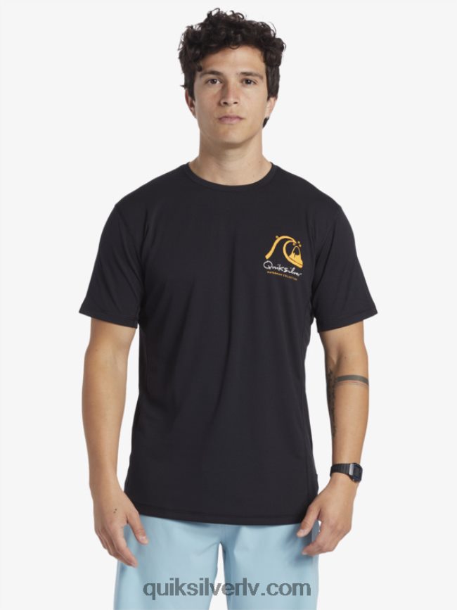 vīriešiem Quiksilver Waterman bamboo check 2 upf 50 sērfošanas tēja ar īsām piedurknēm melns 88064R276