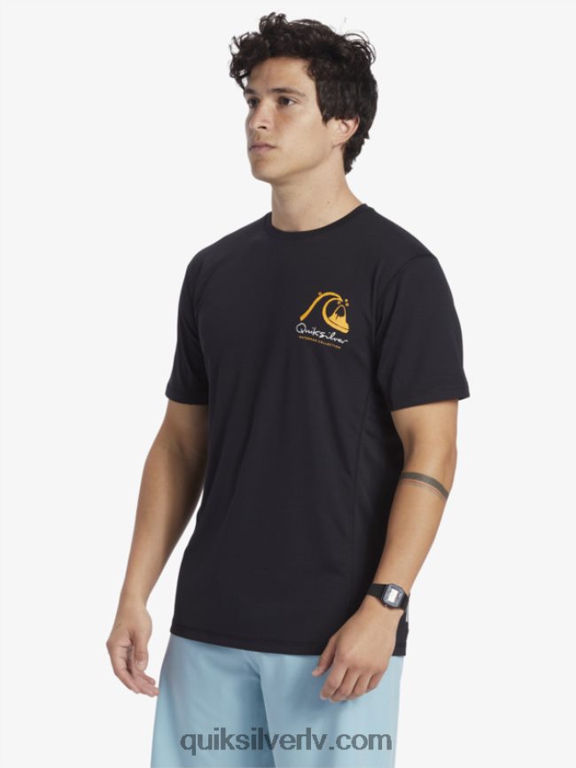 vīriešiem Quiksilver Waterman bamboo check 2 upf 50 sērfošanas tēja ar īsām piedurknēm melns 88064R276