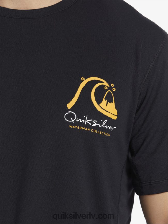 vīriešiem Quiksilver Waterman bamboo check 2 upf 50 sērfošanas tēja ar īsām piedurknēm melns 88064R276