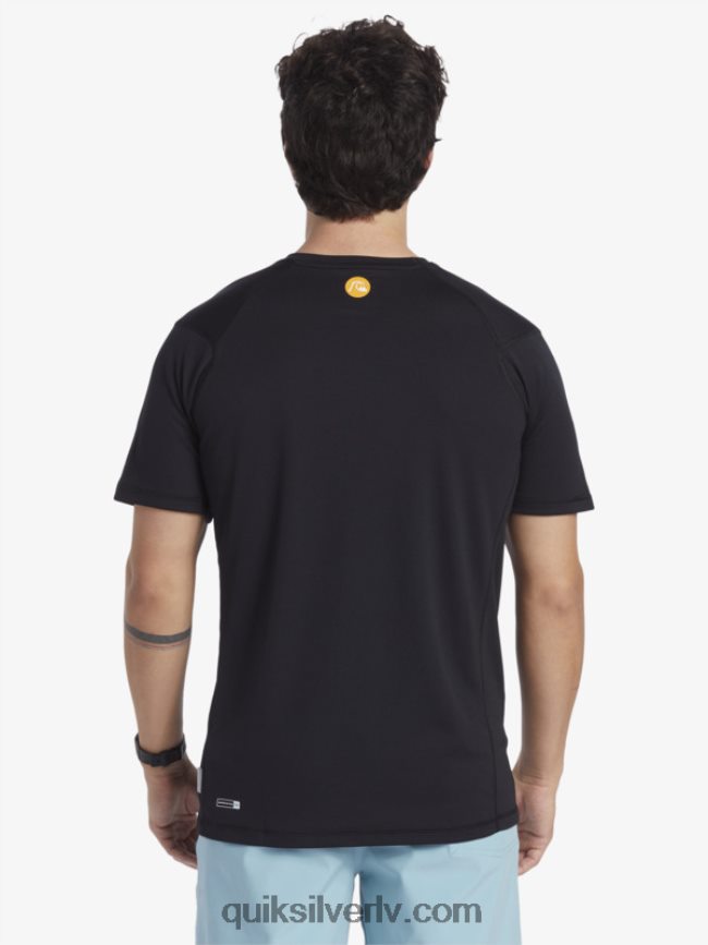 vīriešiem Quiksilver Waterman bamboo check 2 upf 50 sērfošanas tēja ar īsām piedurknēm melns 88064R276