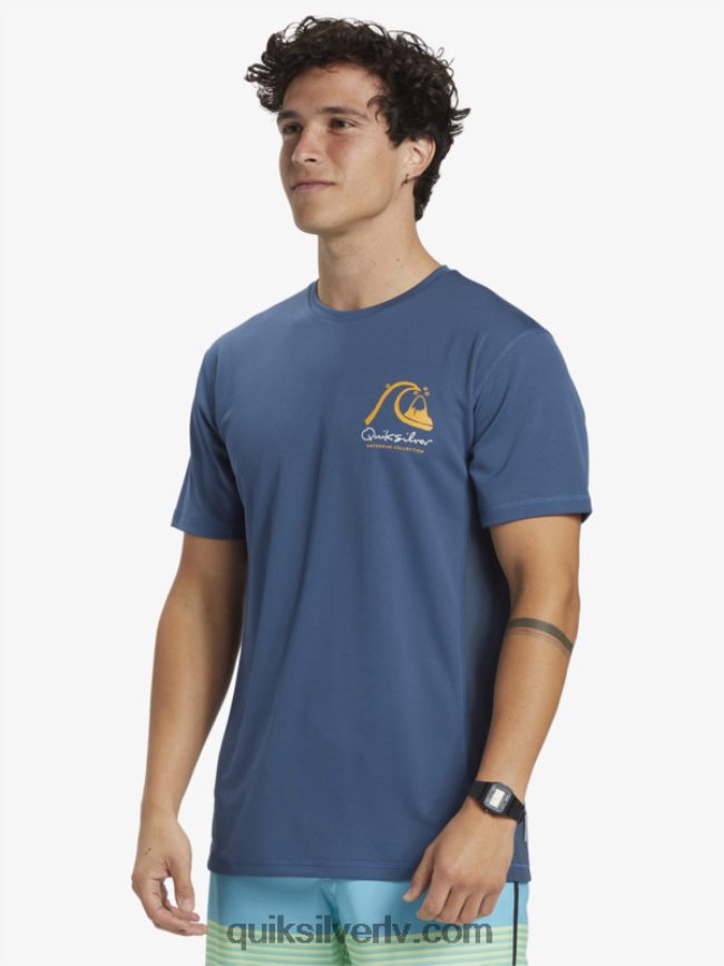 vīriešiem Quiksilver Waterman bamboo check 2 upf 50 sērfošanas tēja ar īsām piedurknēm praporščiks zils 88064R275