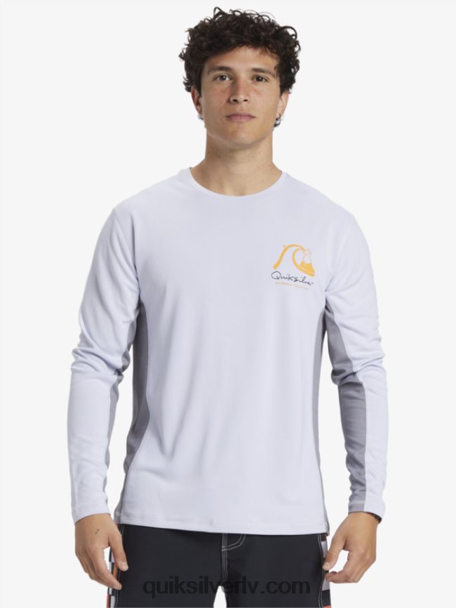 vīriešiem Quiksilver Waterman bambusa čeks 2 upf 50 garām piedurknēm sērfošanas tēja balts 88064R260