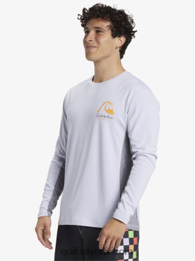 vīriešiem Quiksilver Waterman bambusa čeks 2 upf 50 garām piedurknēm sērfošanas tēja balts 88064R260