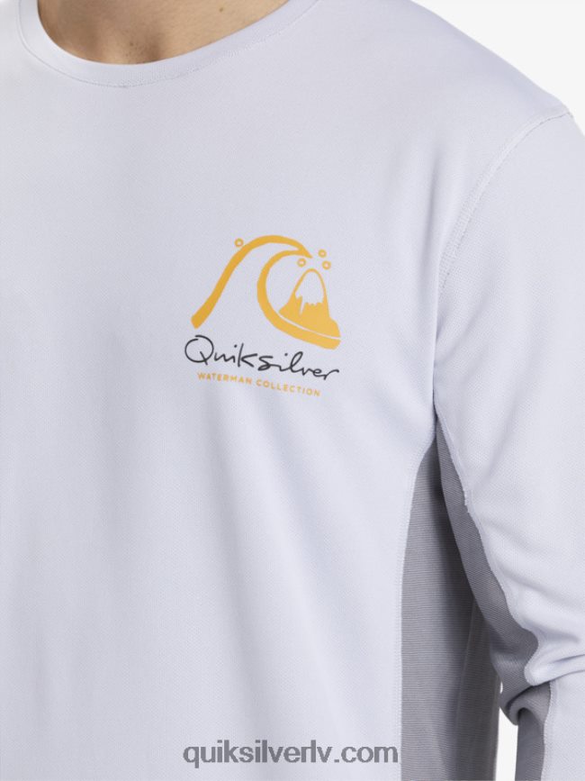 vīriešiem Quiksilver Waterman bambusa čeks 2 upf 50 garām piedurknēm sērfošanas tēja balts 88064R260