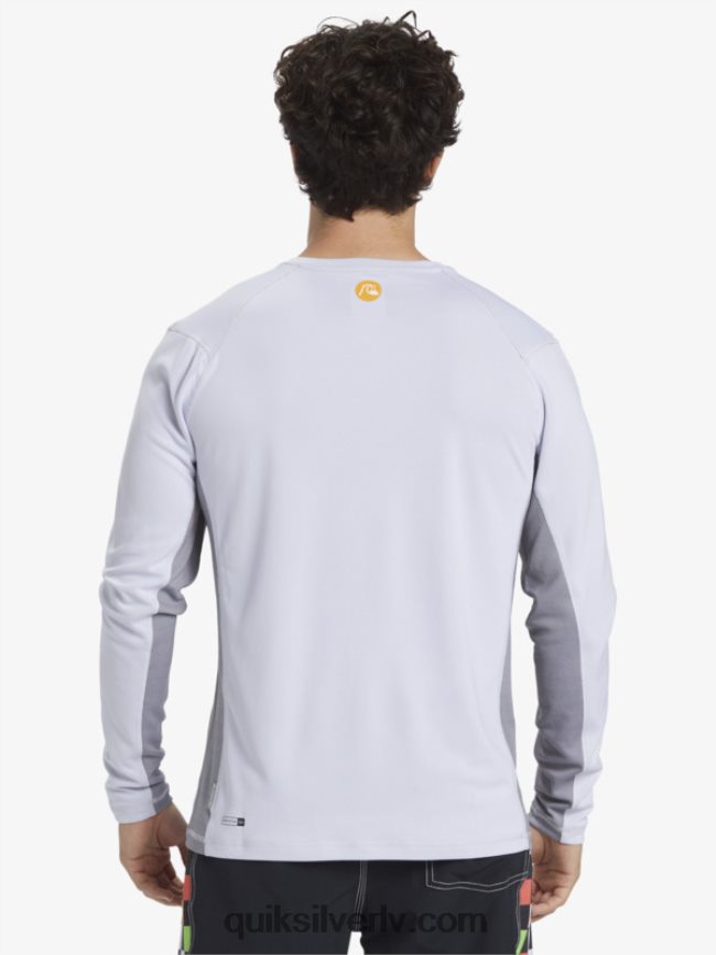 vīriešiem Quiksilver Waterman bambusa čeks 2 upf 50 garām piedurknēm sērfošanas tēja balts 88064R260