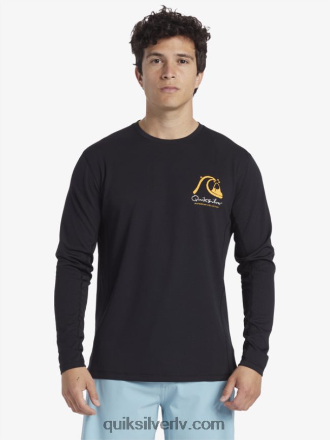 vīriešiem Quiksilver Waterman bambusa čeks 2 upf 50 garām piedurknēm sērfošanas tēja melns 88064R261
