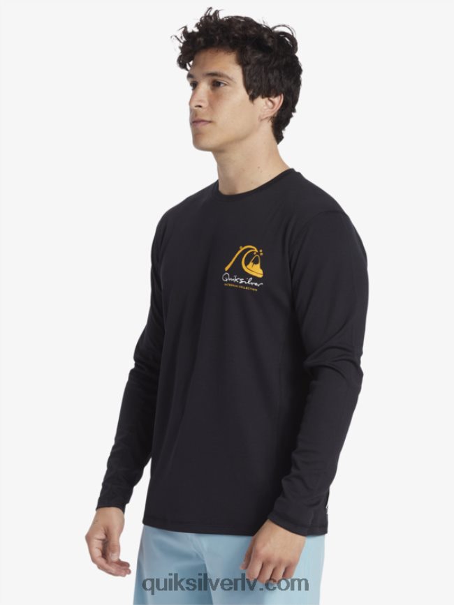 vīriešiem Quiksilver Waterman bambusa čeks 2 upf 50 garām piedurknēm sērfošanas tēja melns 88064R261
