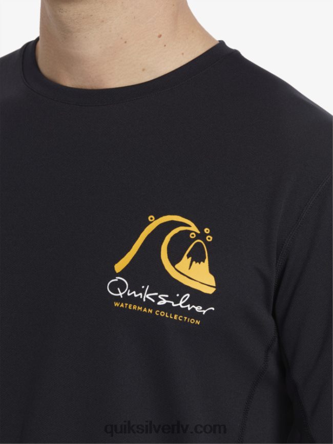 vīriešiem Quiksilver Waterman bambusa čeks 2 upf 50 garām piedurknēm sērfošanas tēja melns 88064R261