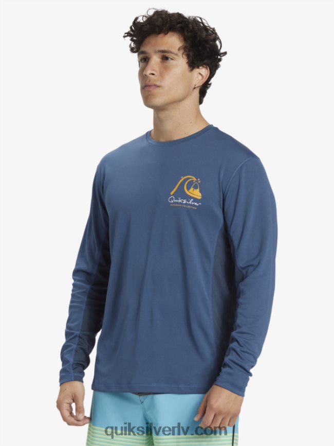 vīriešiem Quiksilver Waterman bambusa čeks 2 upf 50 garām piedurknēm sērfošanas tēja praporščiks zils 88064R259