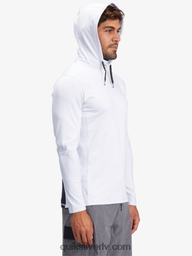 vīriešiem Quiksilver Waterman makšķernieka krekls ar kapuci ar garām piedurknēm upf 50 sērfošanas krekls balts 88064R1850