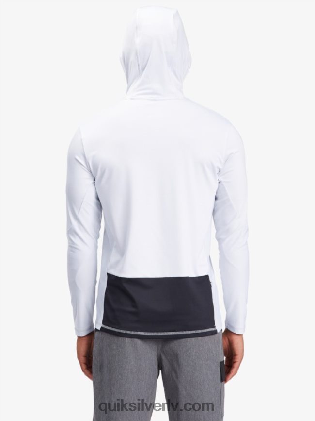 vīriešiem Quiksilver Waterman makšķernieka krekls ar kapuci ar garām piedurknēm upf 50 sērfošanas krekls balts 88064R1850