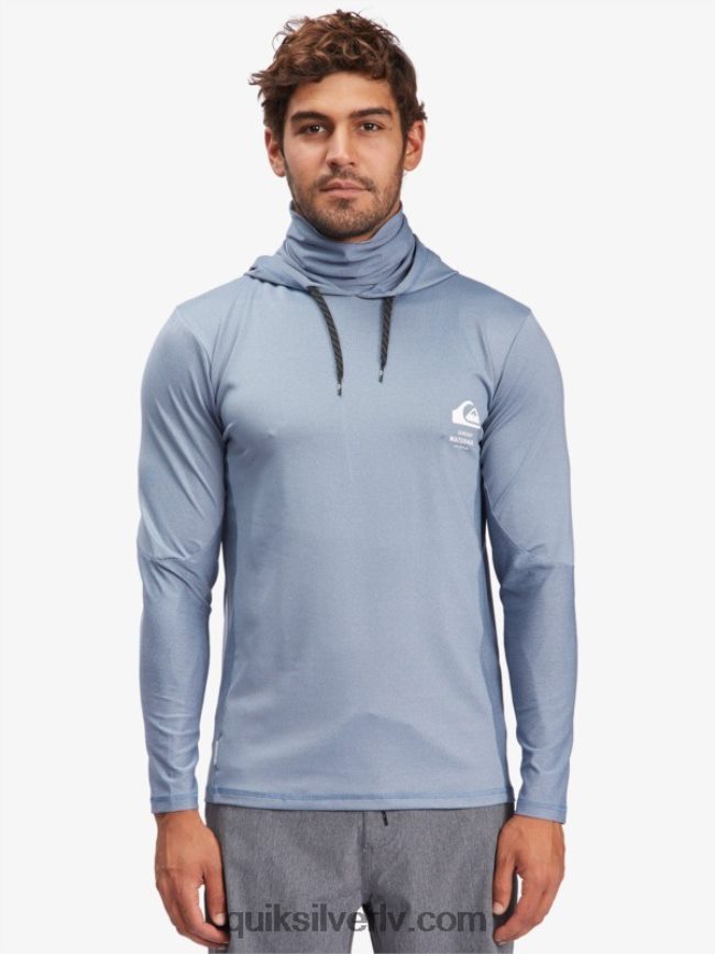 vīriešiem Quiksilver Waterman makšķernieka krekls ar kapuci ar garām piedurknēm upf 50 sērfošanas krekls praporščiks zils 88064R1849
