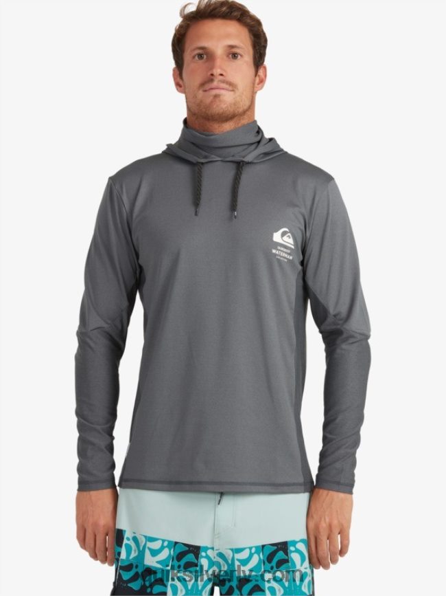 vīriešiem Quiksilver Waterman makšķernieka krekls ar kapuci ar garām piedurknēm upf 50 sērfošanas krekls tumša ēna 88064R1848