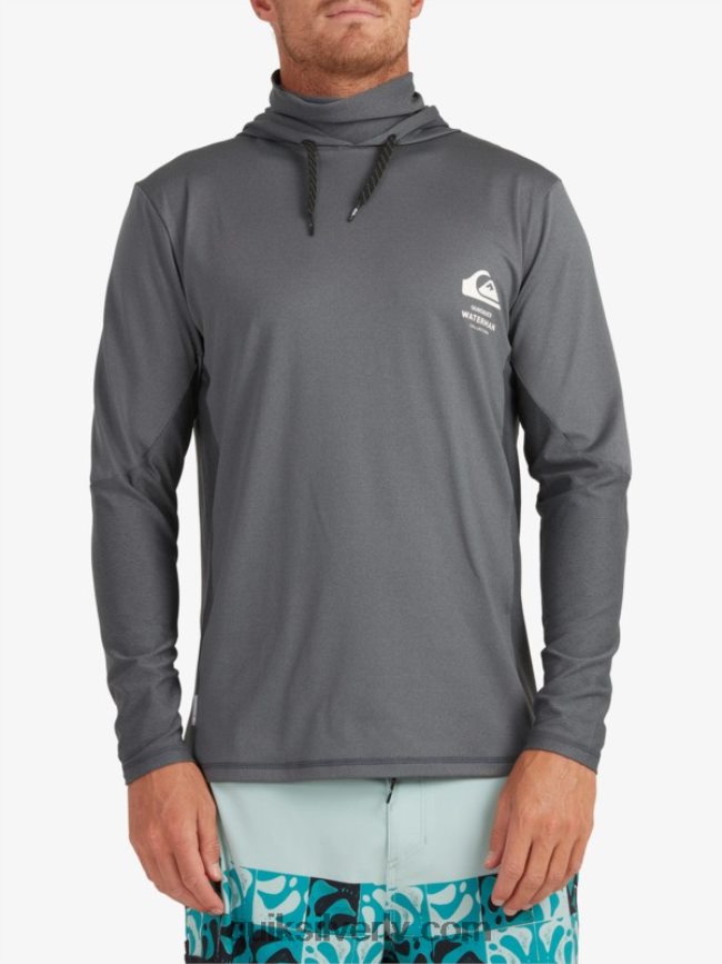 vīriešiem Quiksilver Waterman makšķernieka krekls ar kapuci ar garām piedurknēm upf 50 sērfošanas krekls tumša ēna 88064R1848