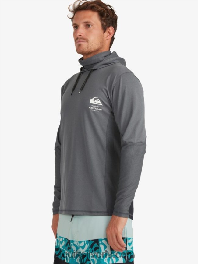vīriešiem Quiksilver Waterman makšķernieka krekls ar kapuci ar garām piedurknēm upf 50 sērfošanas krekls tumša ēna 88064R1848