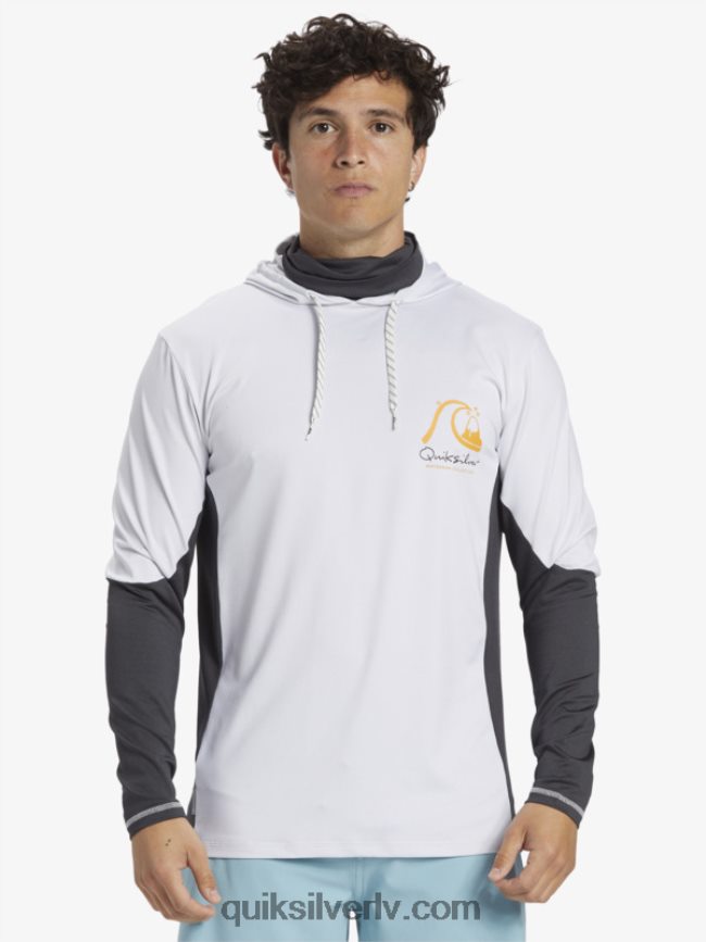 vīriešiem Quiksilver Waterman makšķernieka krekls ar kapuci upf 50 garām piedurknēm balts 88064R831