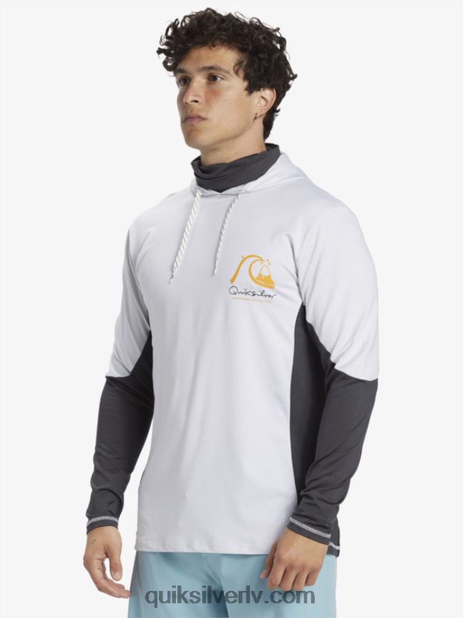 vīriešiem Quiksilver Waterman makšķernieka krekls ar kapuci upf 50 garām piedurknēm balts 88064R831