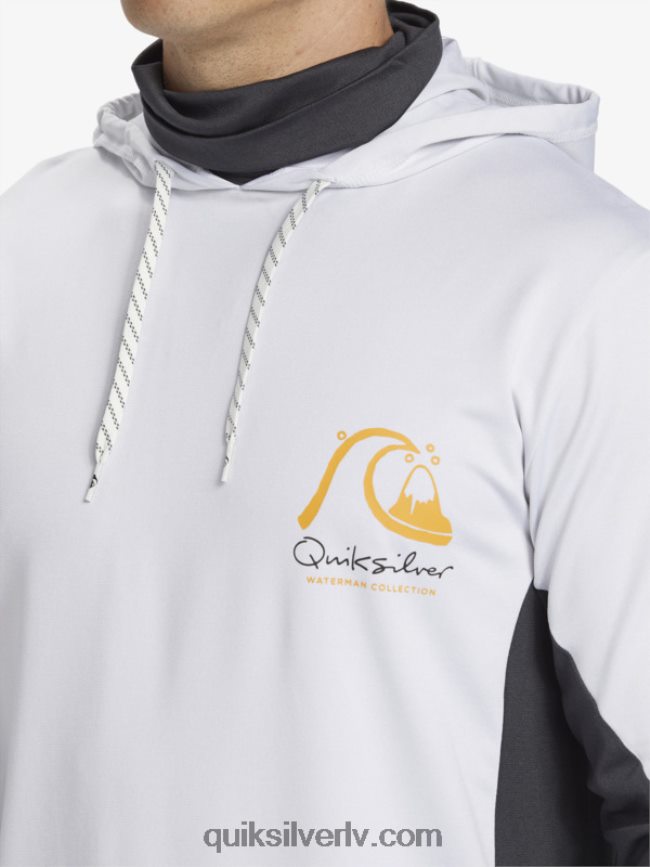vīriešiem Quiksilver Waterman makšķernieka krekls ar kapuci upf 50 garām piedurknēm balts 88064R831