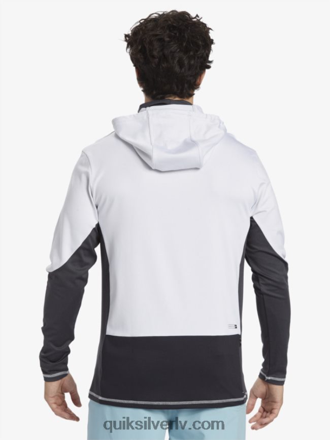 vīriešiem Quiksilver Waterman makšķernieka krekls ar kapuci upf 50 garām piedurknēm balts 88064R831