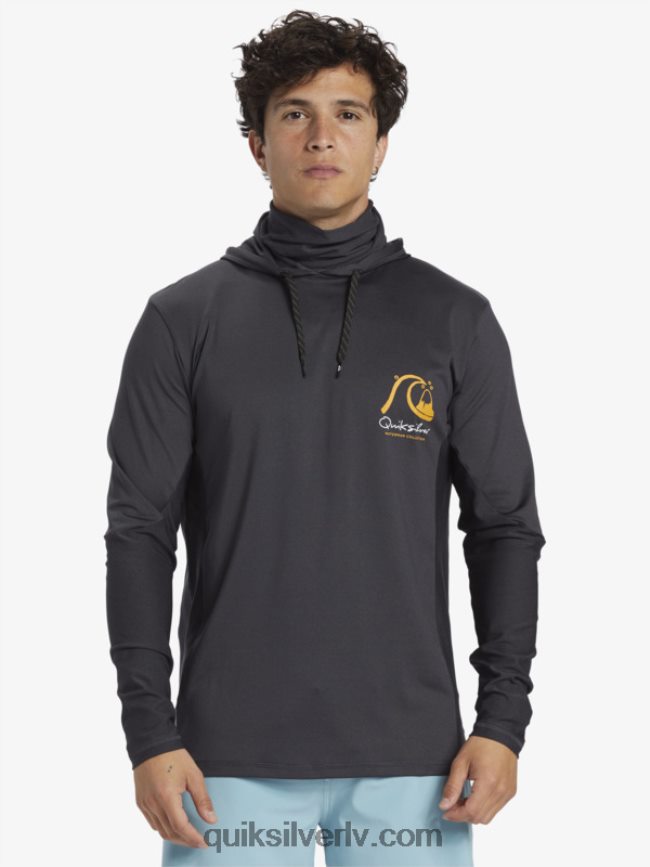 vīriešiem Quiksilver Waterman makšķernieka krekls ar kapuci upf 50 garām piedurknēm melns 88064R830
