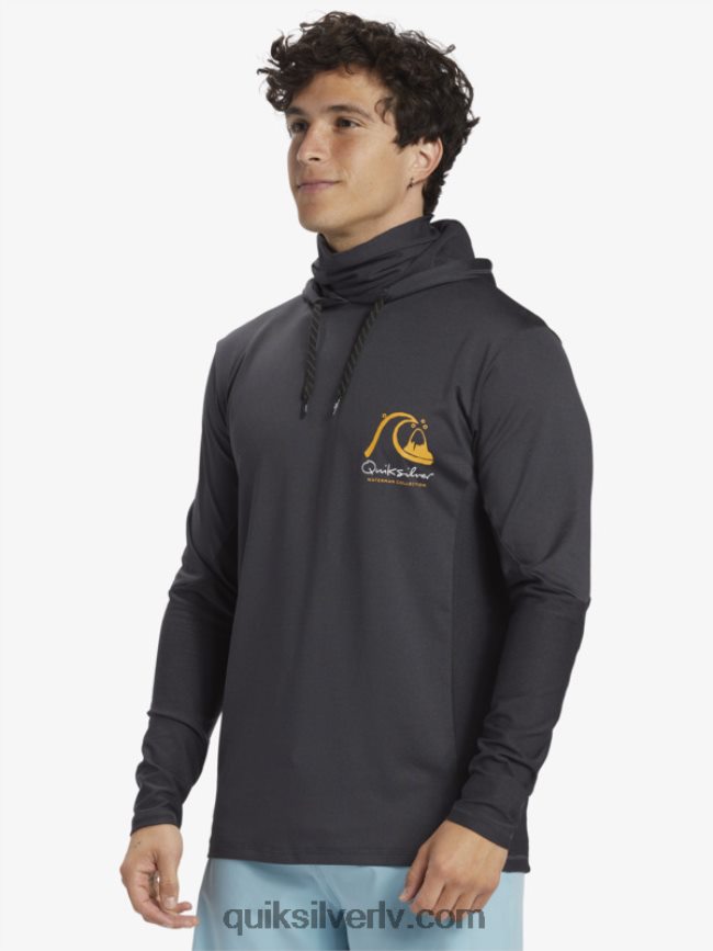vīriešiem Quiksilver Waterman makšķernieka krekls ar kapuci upf 50 garām piedurknēm melns 88064R830