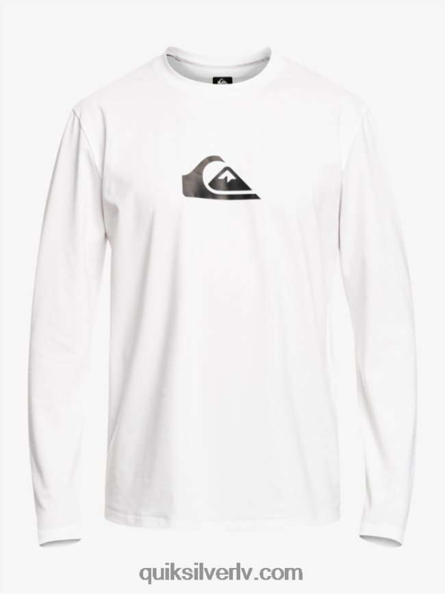 vīriešiem Quiksilver cieta svītra ar garām piedurknēm upf 50 sērfošanas tee balts 88064R839
