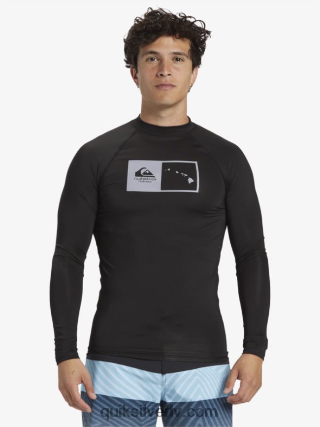 vīriešiem Quiksilver hawaii double down upf 50 sērfošanas t-ka ar garām piedurknēm melns 88064R1105
