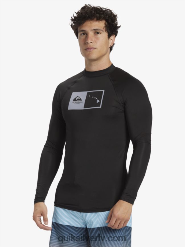 vīriešiem Quiksilver hawaii double down upf 50 sērfošanas t-ka ar garām piedurknēm melns 88064R1105