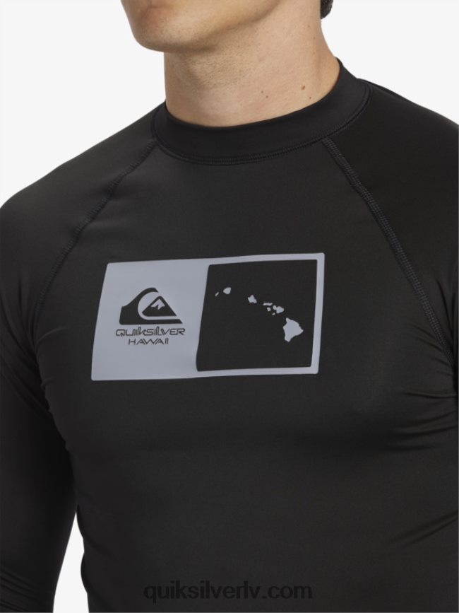 vīriešiem Quiksilver hawaii double down upf 50 sērfošanas t-ka ar garām piedurknēm melns 88064R1105