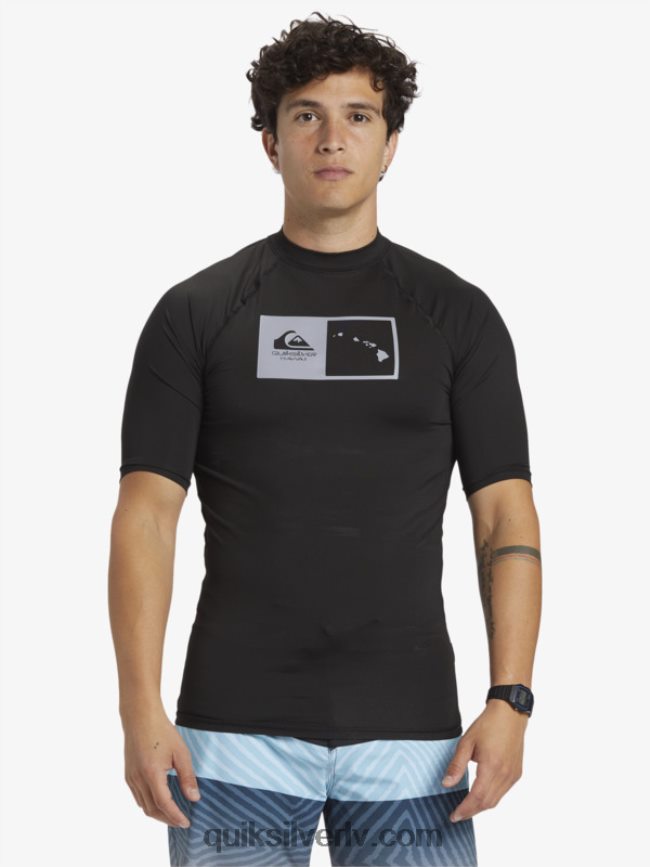 vīriešiem Quiksilver hawaii double down upf 50 sērfošanas t-ka ar īsām piedurknēm melns 88064R1170