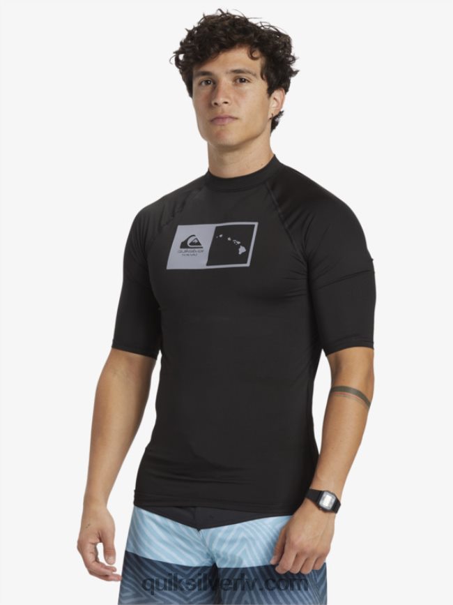 vīriešiem Quiksilver hawaii double down upf 50 sērfošanas t-ka ar īsām piedurknēm melns 88064R1170