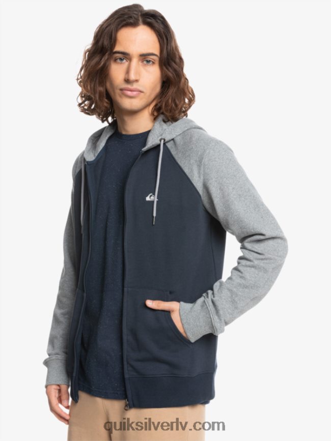 vīriešiem Quiksilver Essentials kapuci ar rāvējslēdzēju gaiši pelēks viršu/melns 88064R1514