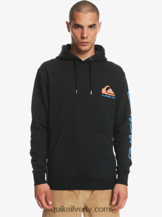vīriešiem Quiksilver omni logo kapuces flīsa top pulovers melns 88064R1032