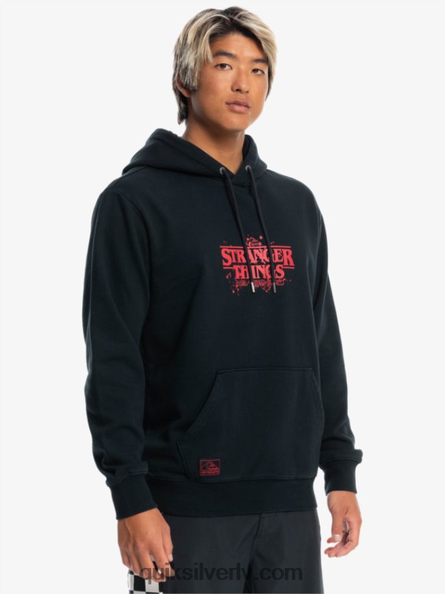 vīriešiem Quiksilver x Stranger lietas oficiālā logotipa kapuci melns 88064R1806