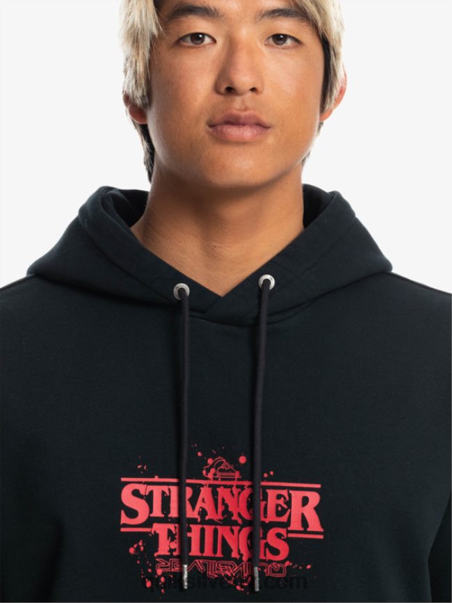 vīriešiem Quiksilver x Stranger lietas oficiālā logotipa kapuci melns 88064R1806