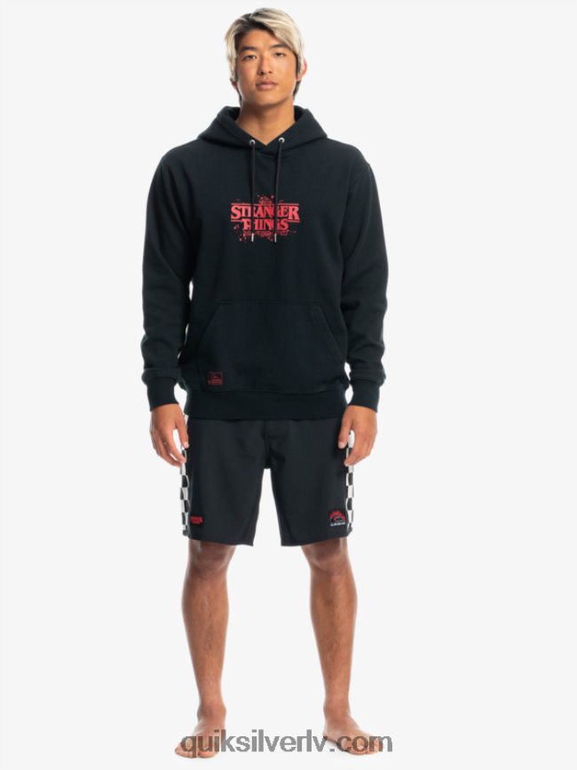 vīriešiem Quiksilver x Stranger lietas oficiālā logotipa kapuci melns 88064R1806